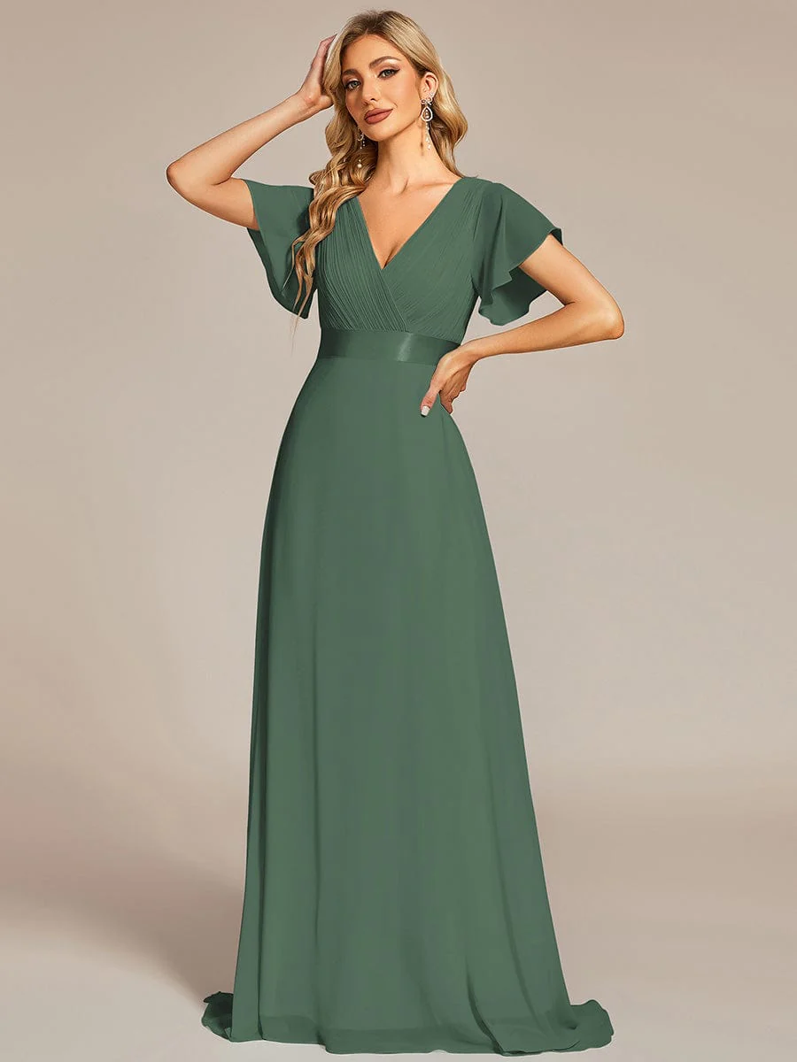 ever MONICA|Long Empire Waist Bridesmaid Dress with Short Flutter Sleeves - Image 193
