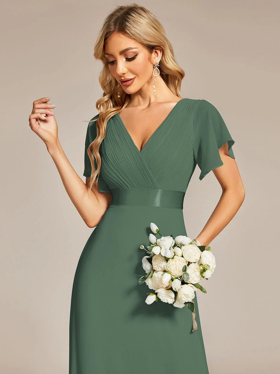 ever MONICA|Long Empire Waist Bridesmaid Dress with Short Flutter Sleeves - Image 194