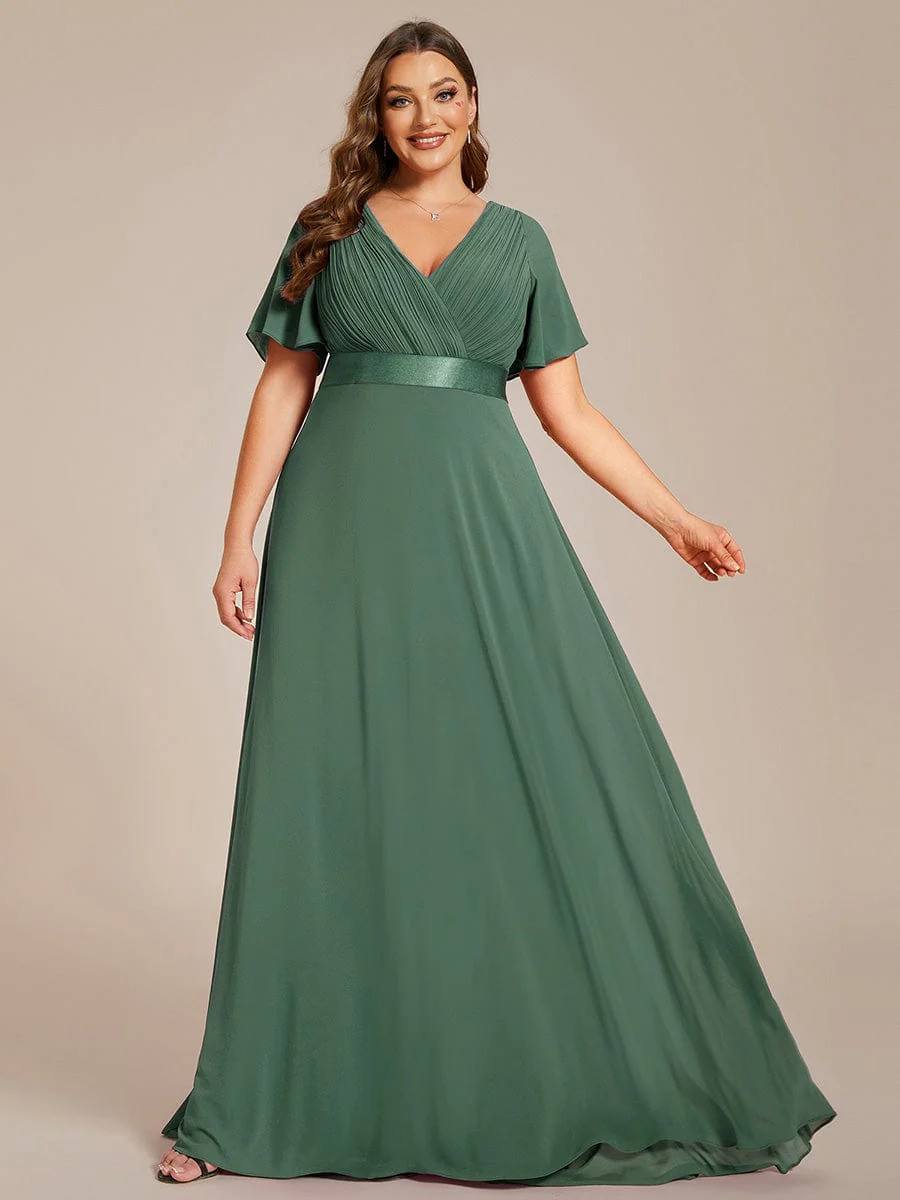ever MONICA|Long Empire Waist Bridesmaid Dress with Short Flutter Sleeves - Image 195