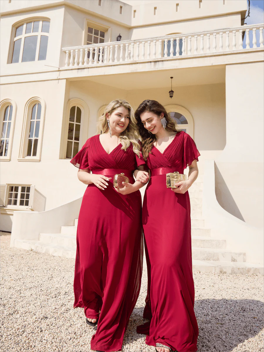 ever MONICA|Long Empire Waist Bridesmaid Dress with Short Flutter Sleeves - Image 49