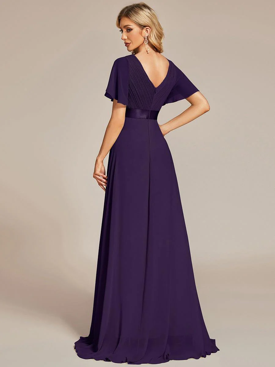 ever MONICA|Long Empire Waist Bridesmaid Dress with Short Flutter Sleeves - Image 55