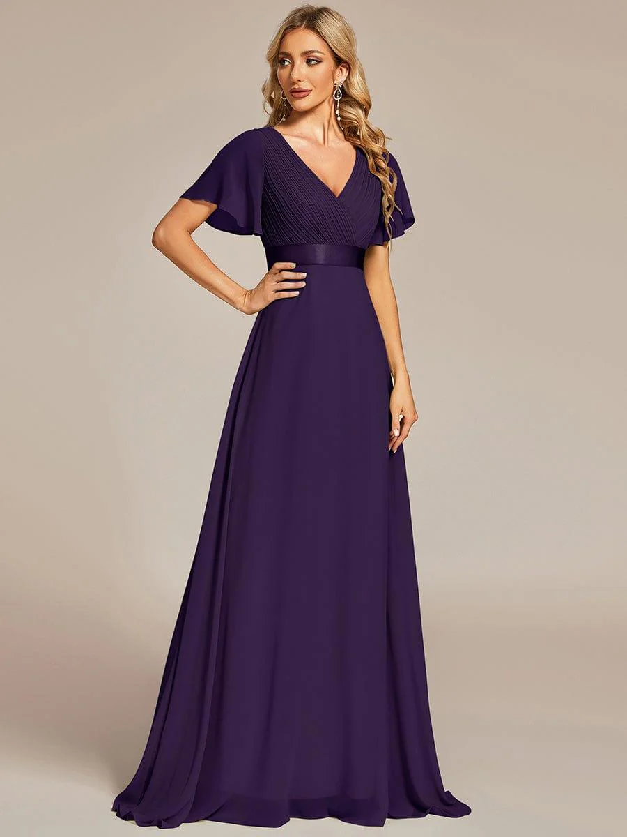 ever MONICA|Long Empire Waist Bridesmaid Dress with Short Flutter Sleeves - Image 58