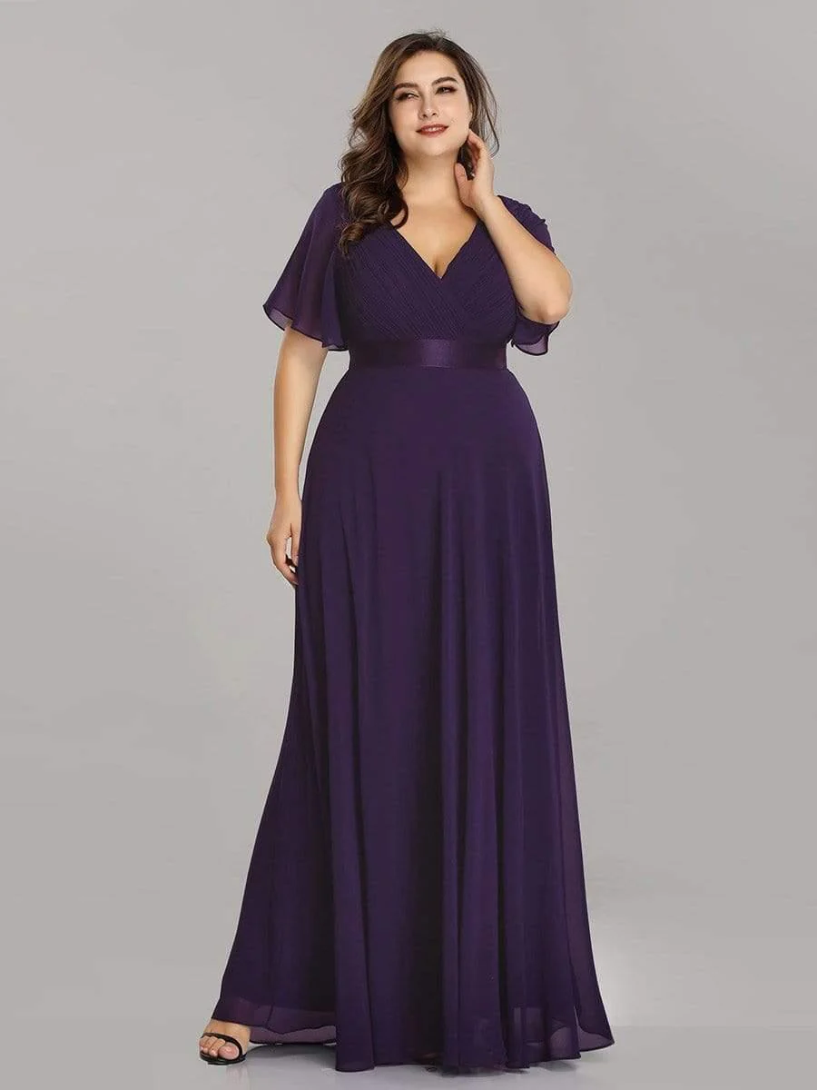 ever MONICA|Long Empire Waist Bridesmaid Dress with Short Flutter Sleeves - Image 59