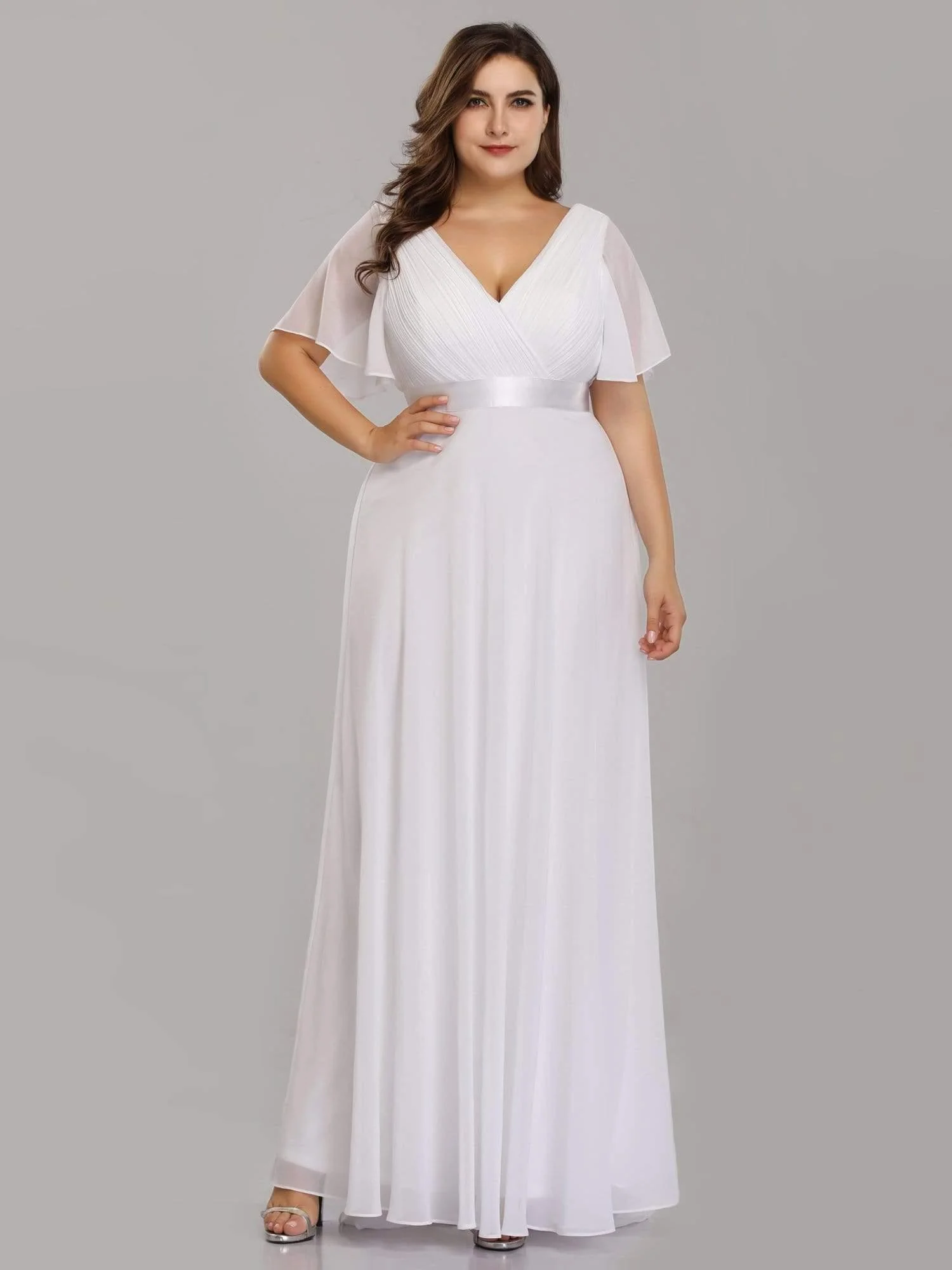 ever MONICA|Long Empire Waist Bridesmaid Dress with Short Flutter Sleeves - Image 66