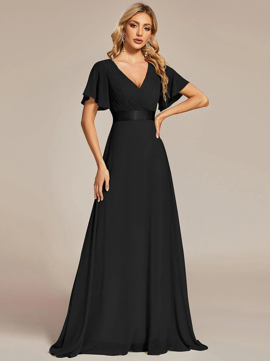 ever MONICA|Long Empire Waist Bridesmaid Dress with Short Flutter Sleeves - Image 72