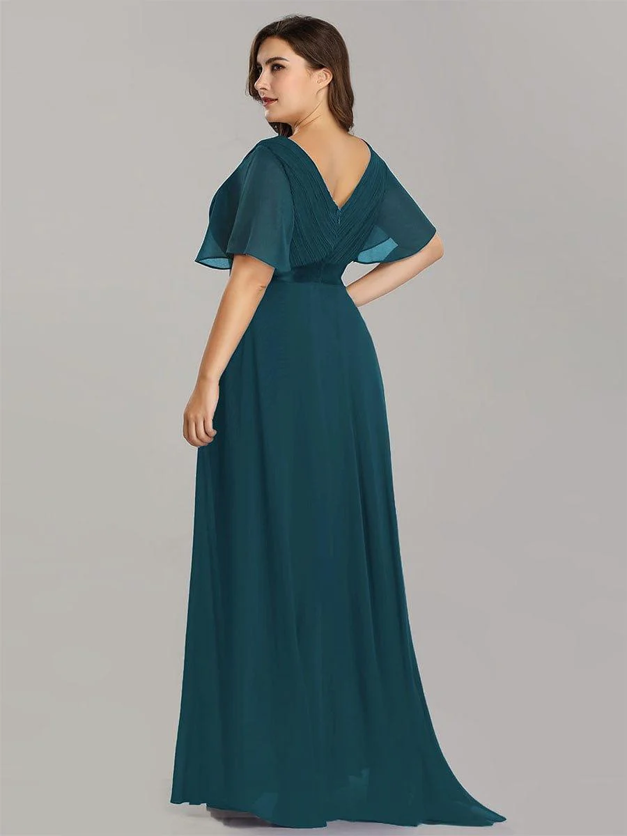 ever MONICA|Long Empire Waist Bridesmaid Dress with Short Flutter Sleeves - Image 84