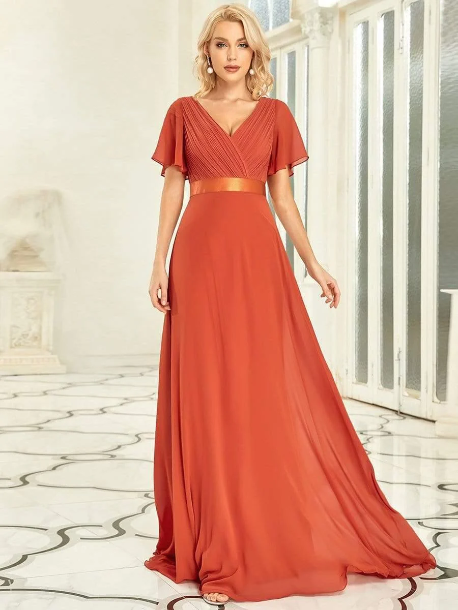 ever MONICA|Long Empire Waist Bridesmaid Dress with Short Flutter Sleeves - Image 93