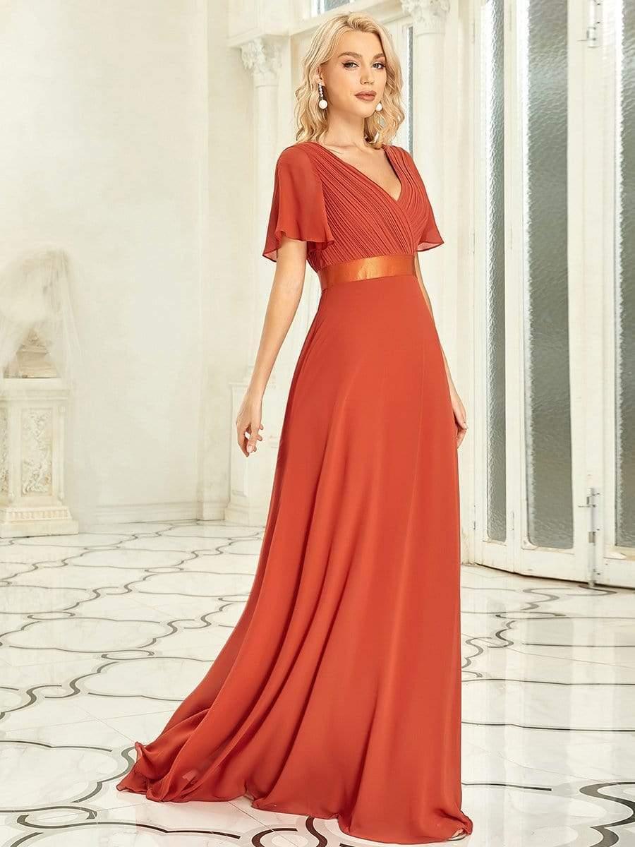 ever MONICA|Long Empire Waist Bridesmaid Dress with Short Flutter Sleeves - Image 96