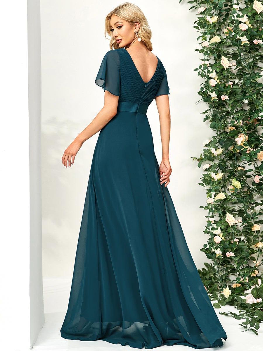 ever MONICA|High Waist Maxi Chiffon Bridesmaid Dress with Short Sleeves - Image 10