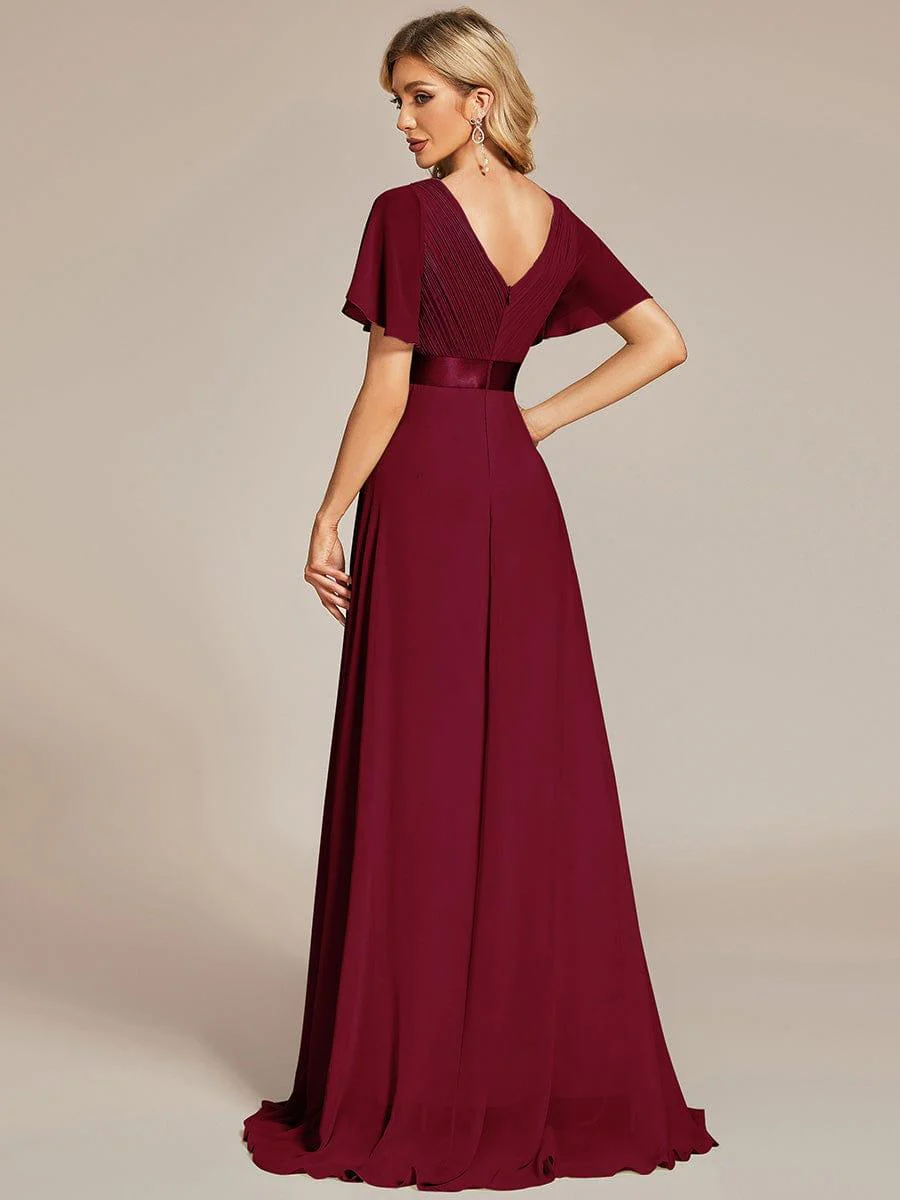 ever MONICA|High Waist Maxi Chiffon Bridesmaid Dress with Short Sleeves - Image 105