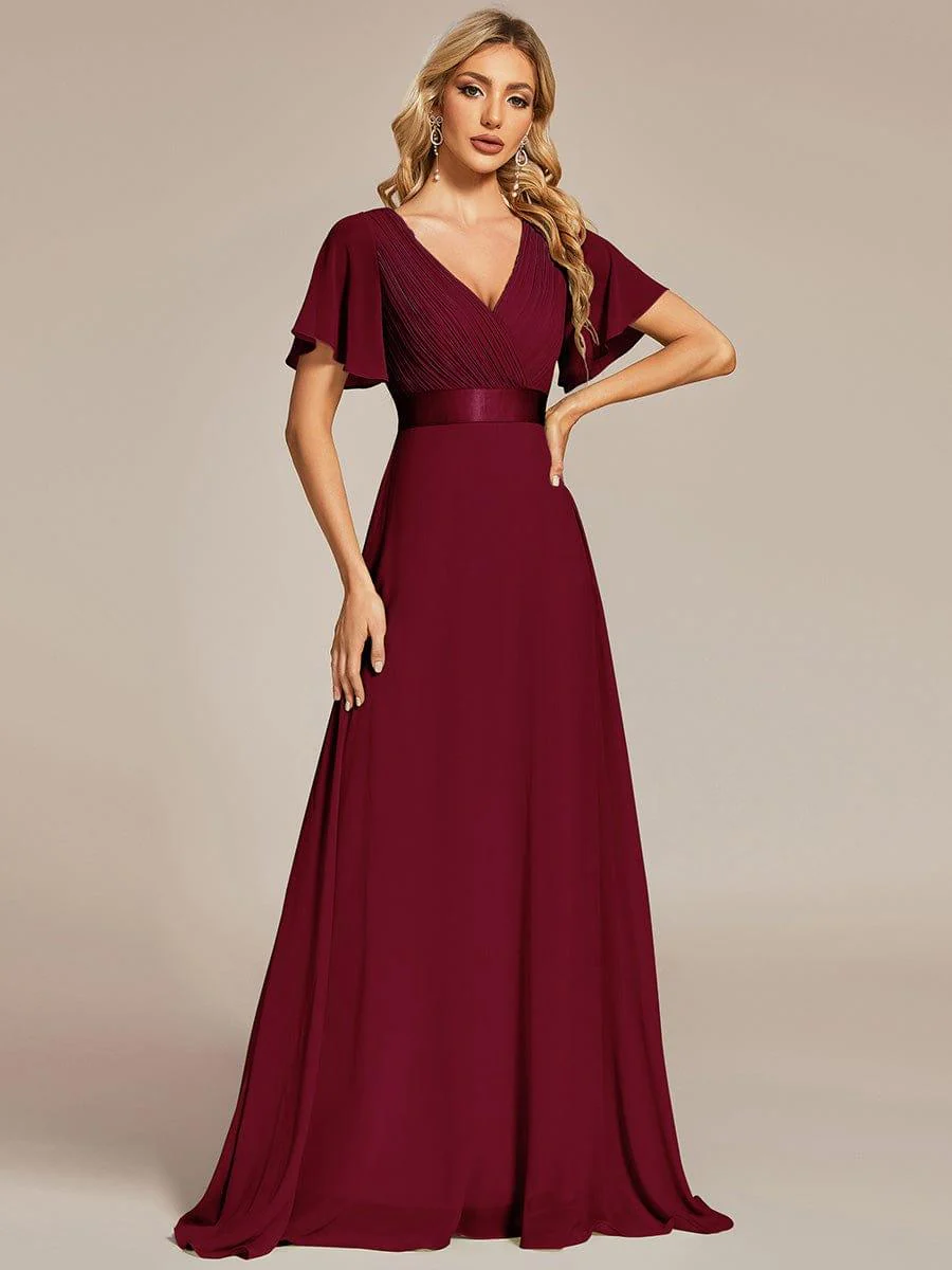 ever MONICA|High Waist Maxi Chiffon Bridesmaid Dress with Short Sleeves - Image 106