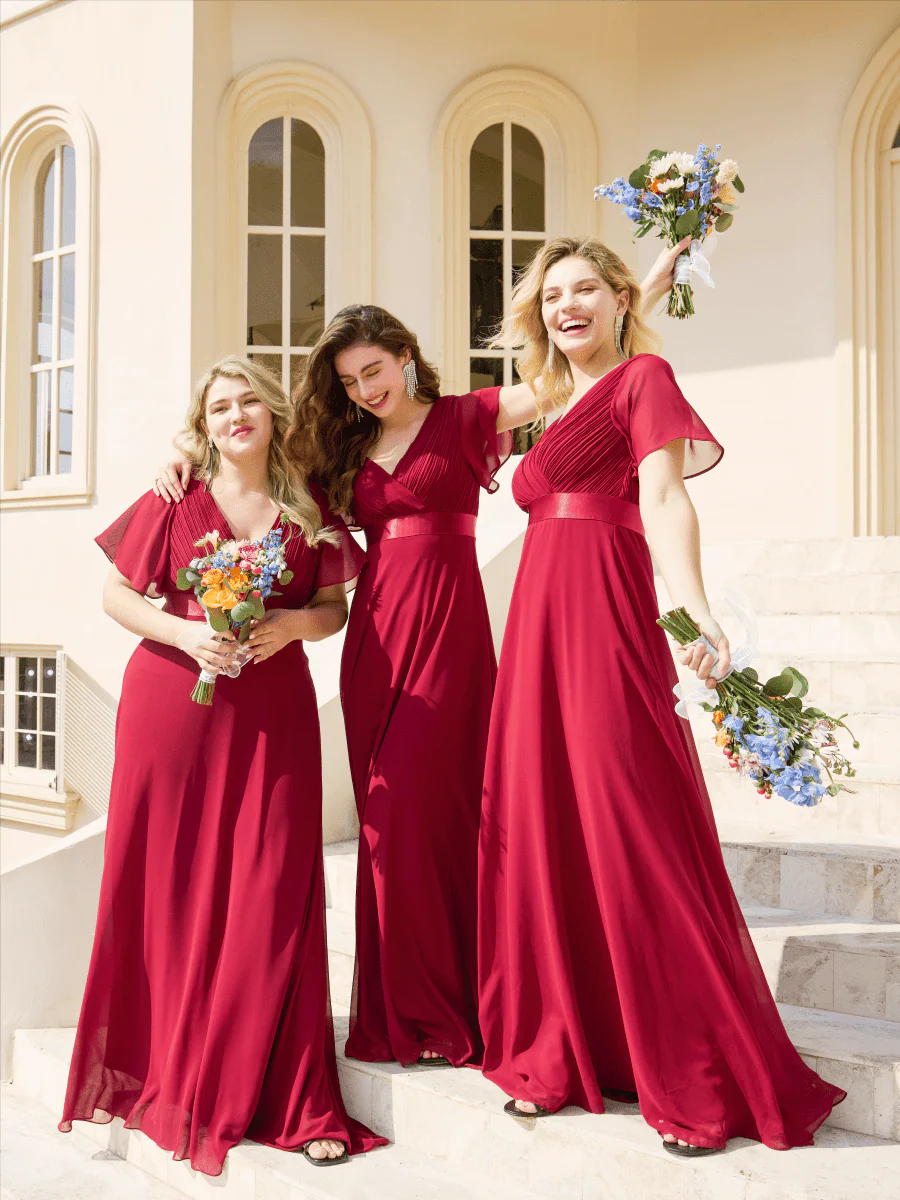 ever MONICA|High Waist Maxi Chiffon Bridesmaid Dress with Short Sleeves - Image 109