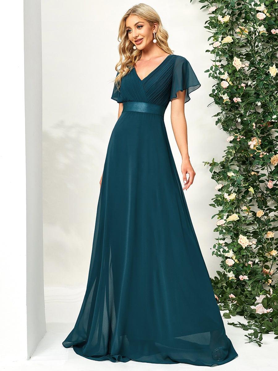 ever MONICA|High Waist Maxi Chiffon Bridesmaid Dress with Short Sleeves - Image 11
