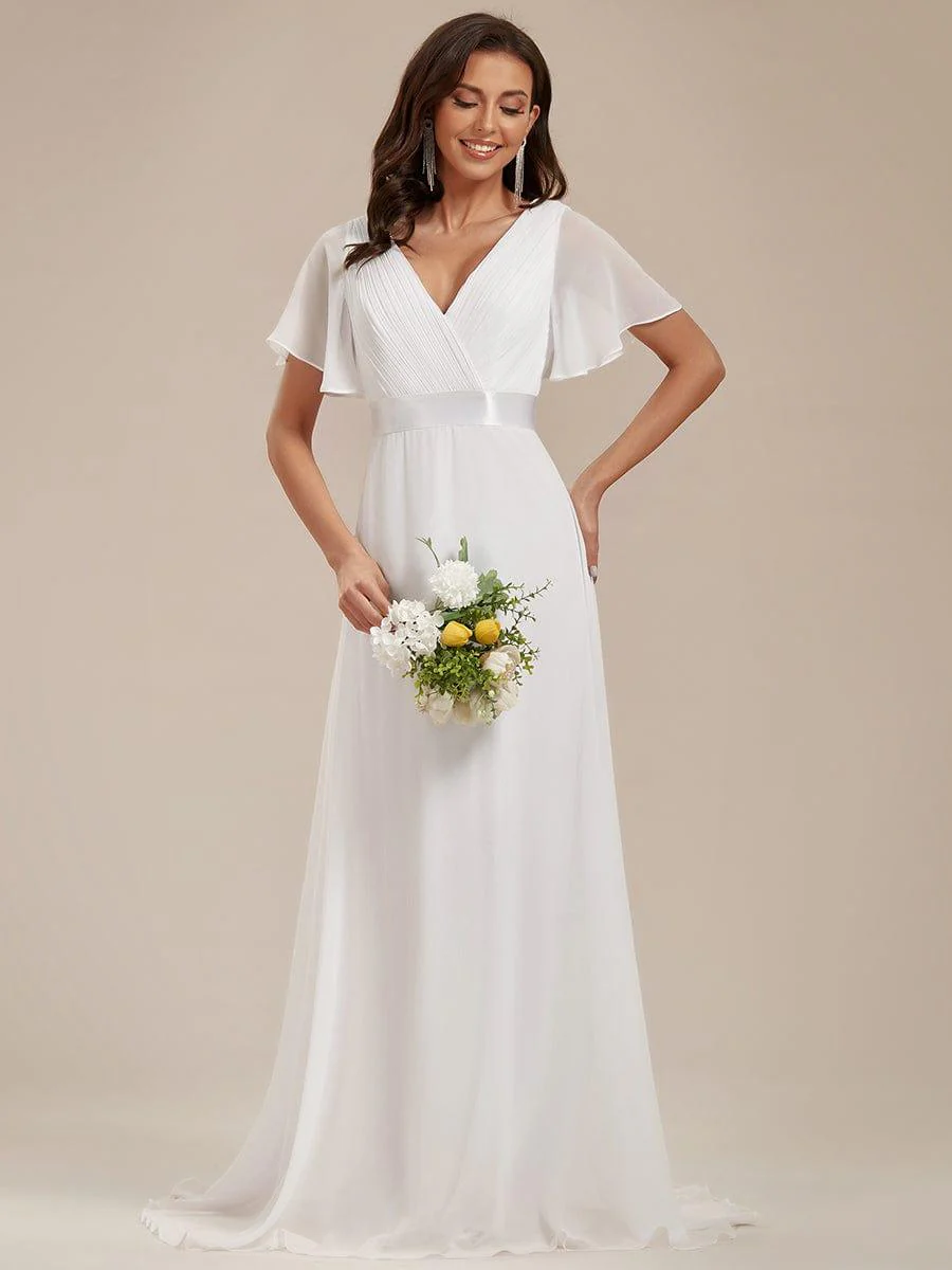 ever MONICA|High Waist Maxi Chiffon Bridesmaid Dress with Short Sleeves - Image 117