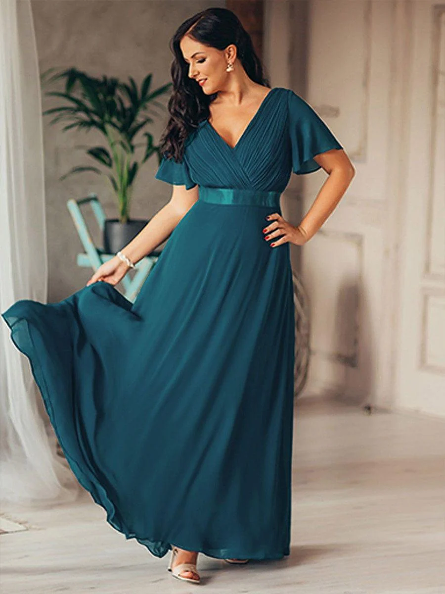 ever MONICA|High Waist Maxi Chiffon Bridesmaid Dress with Short Sleeves - Image 12