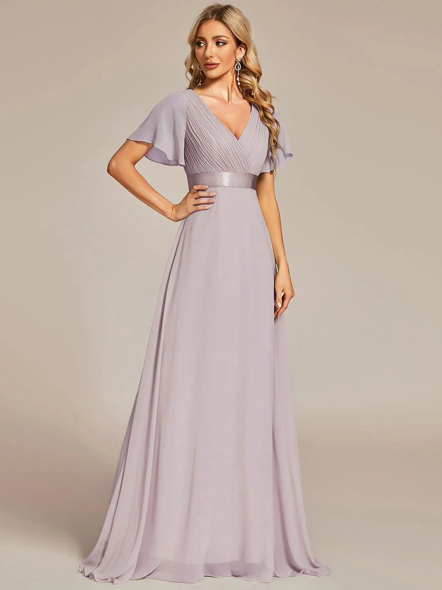 ever MONICA|High Waist Maxi Chiffon Bridesmaid Dress with Short Sleeves - Image 120