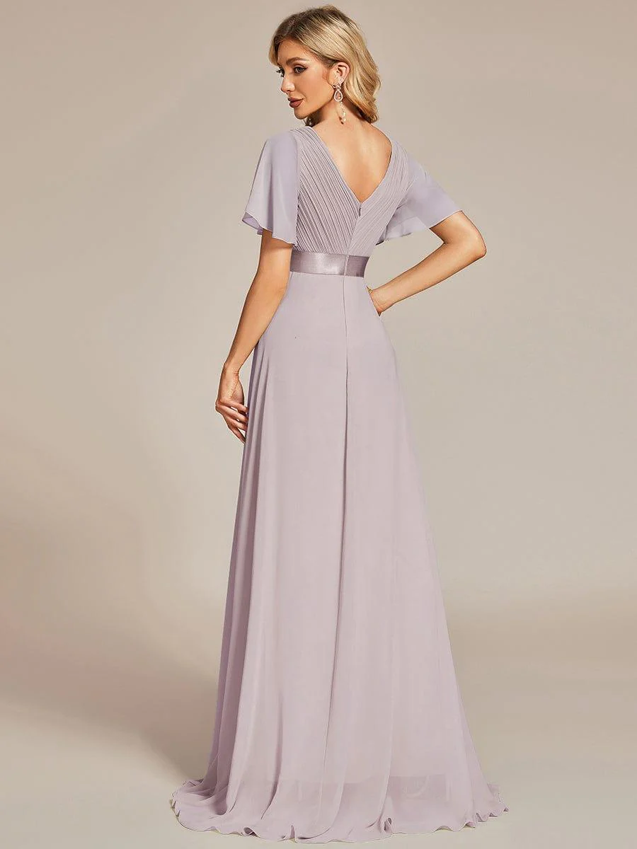 ever MONICA|High Waist Maxi Chiffon Bridesmaid Dress with Short Sleeves - Image 121