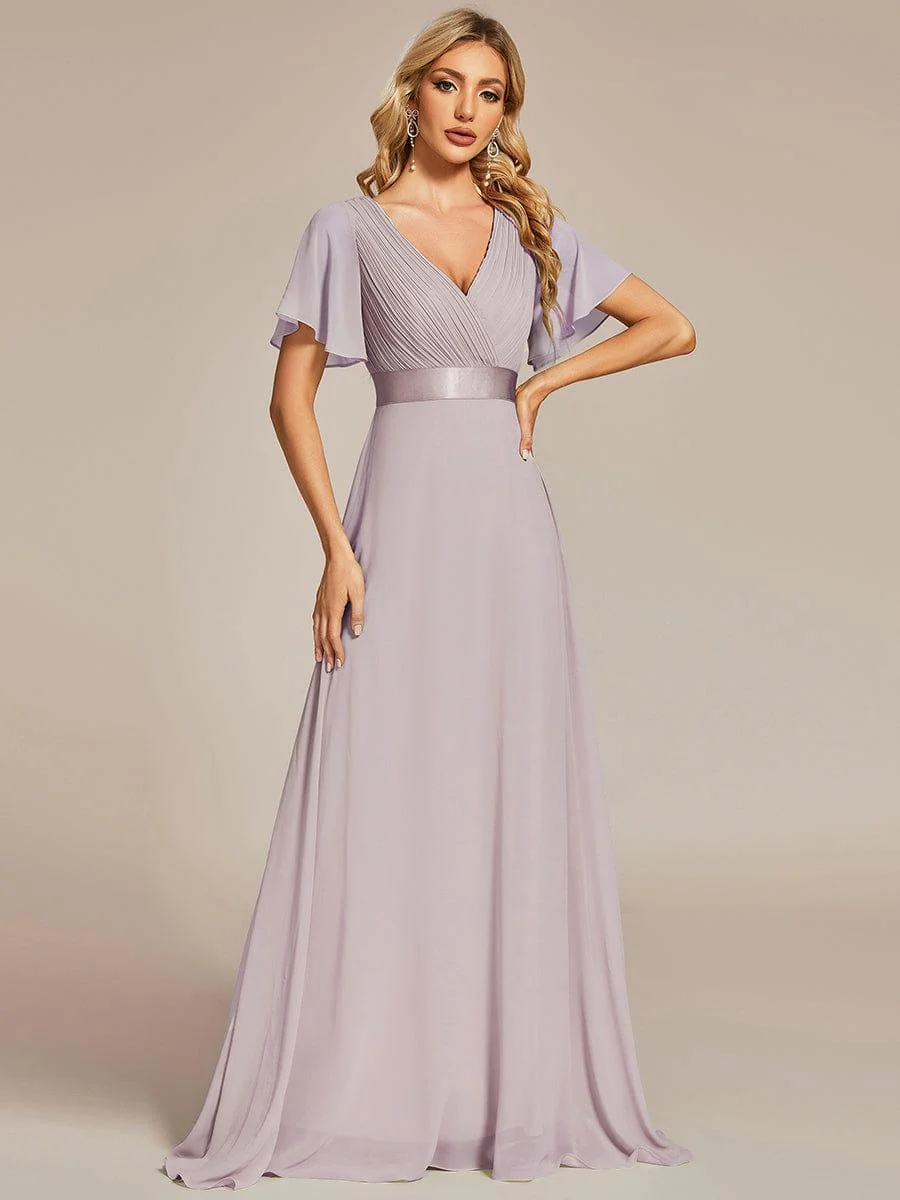 ever MONICA|High Waist Maxi Chiffon Bridesmaid Dress with Short Sleeves - Image 124