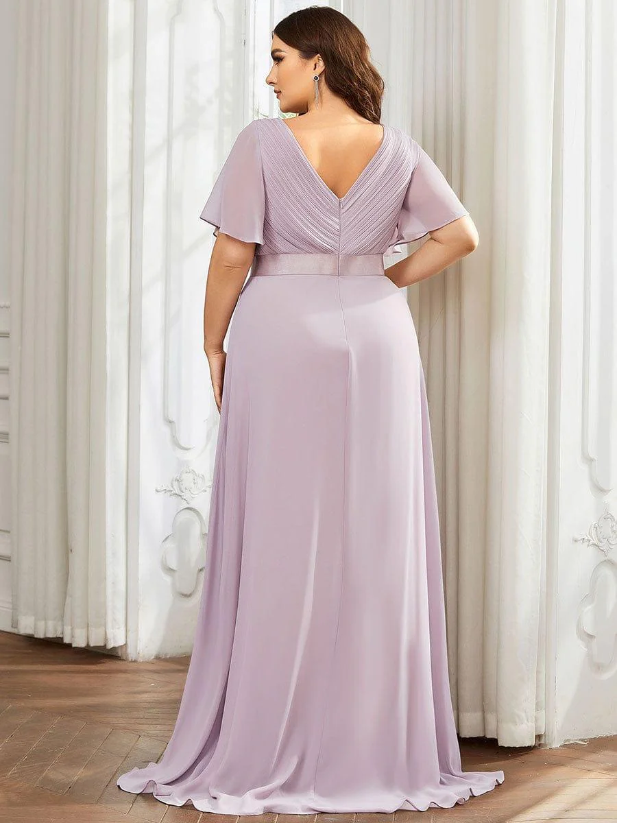 ever MONICA|High Waist Maxi Chiffon Bridesmaid Dress with Short Sleeves - Image 127