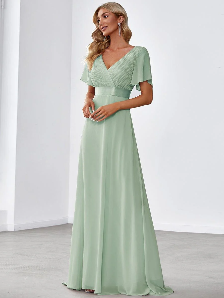 ever MONICA|High Waist Maxi Chiffon Bridesmaid Dress with Short Sleeves - Image 128