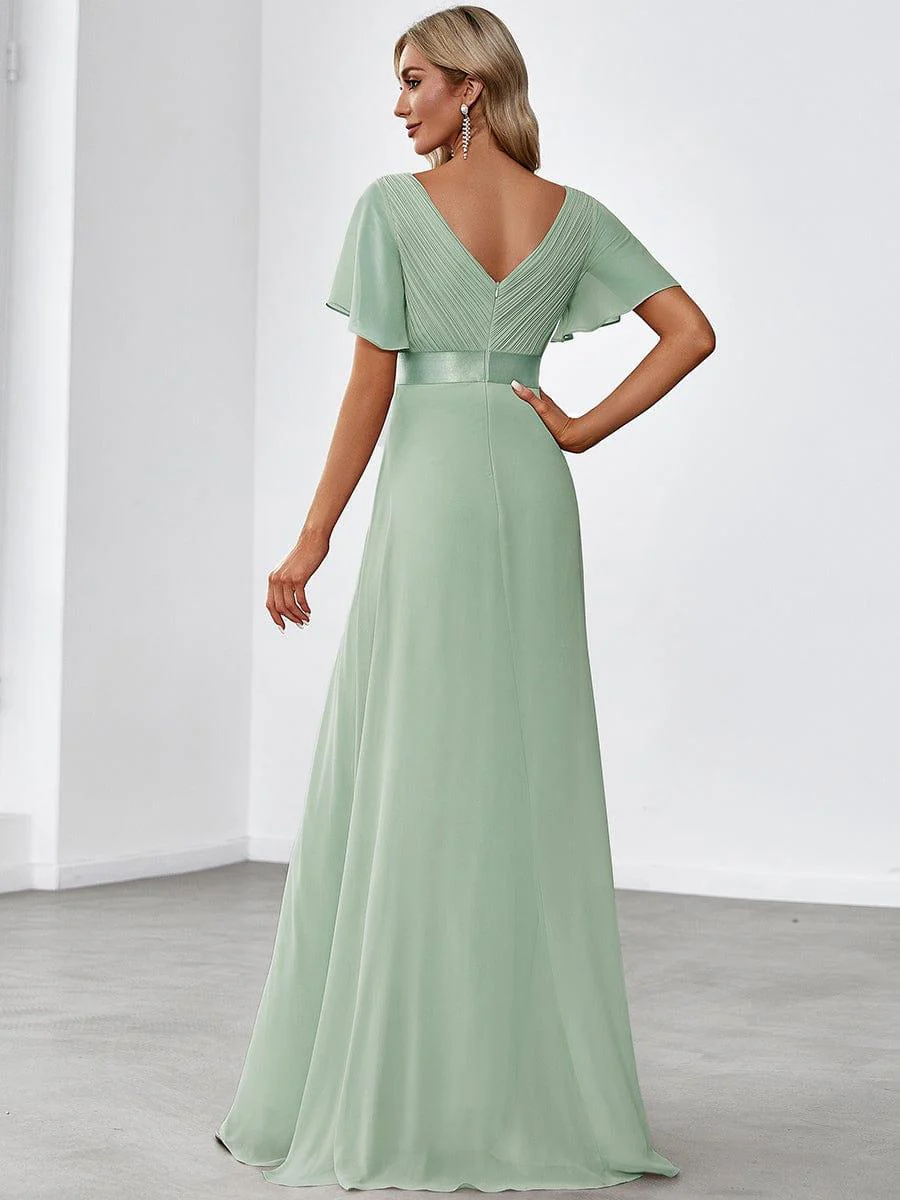 ever MONICA|High Waist Maxi Chiffon Bridesmaid Dress with Short Sleeves - Image 129