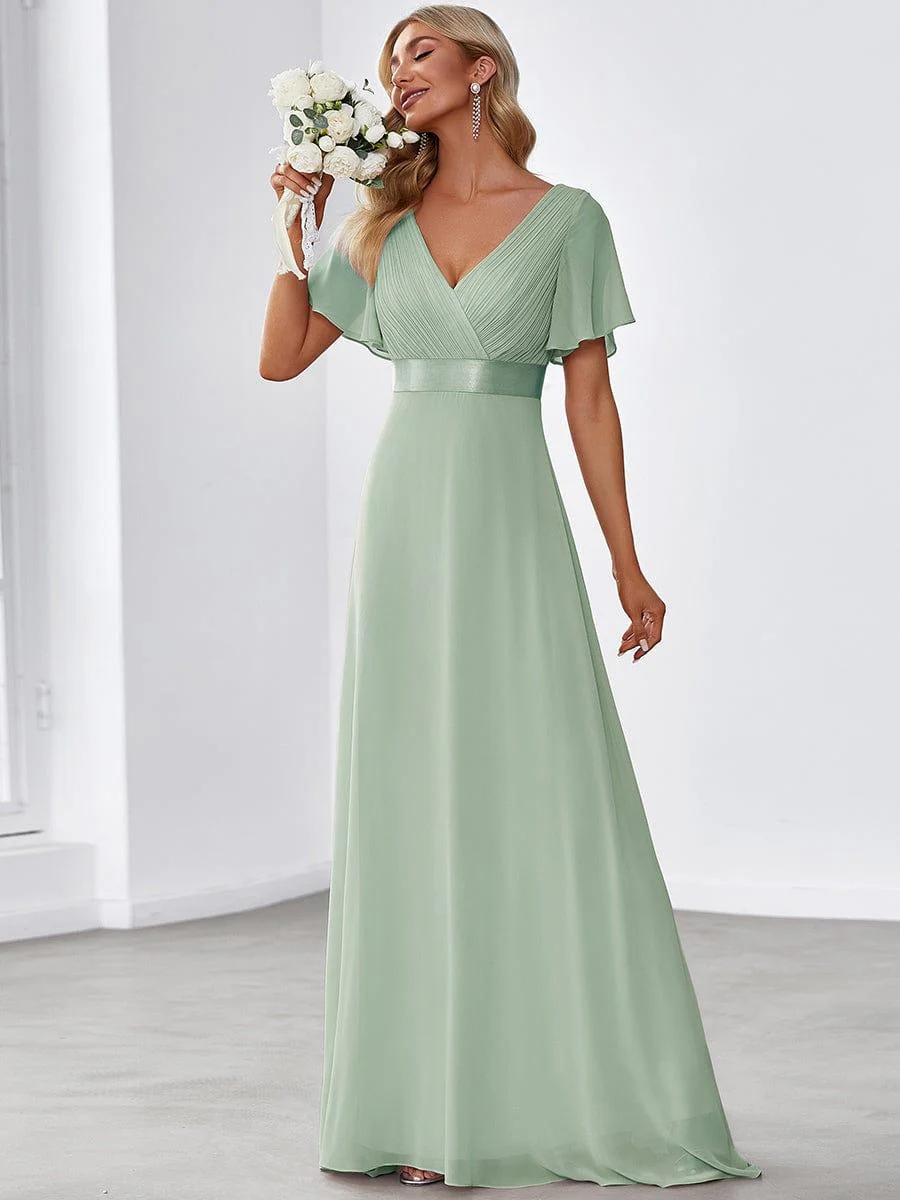 ever MONICA|High Waist Maxi Chiffon Bridesmaid Dress with Short Sleeves - Image 131