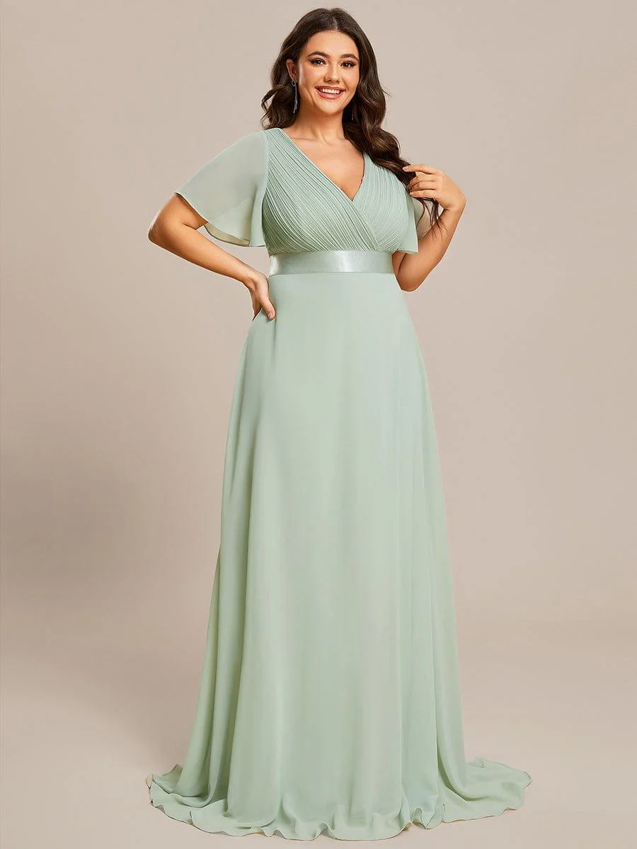 ever MONICA|High Waist Maxi Chiffon Bridesmaid Dress with Short Sleeves - Image 137