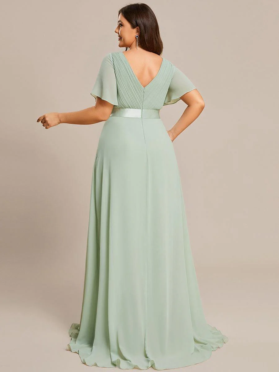 ever MONICA|High Waist Maxi Chiffon Bridesmaid Dress with Short Sleeves - Image 138