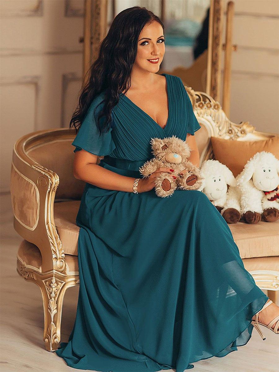 ever MONICA|High Waist Maxi Chiffon Bridesmaid Dress with Short Sleeves - Image 14