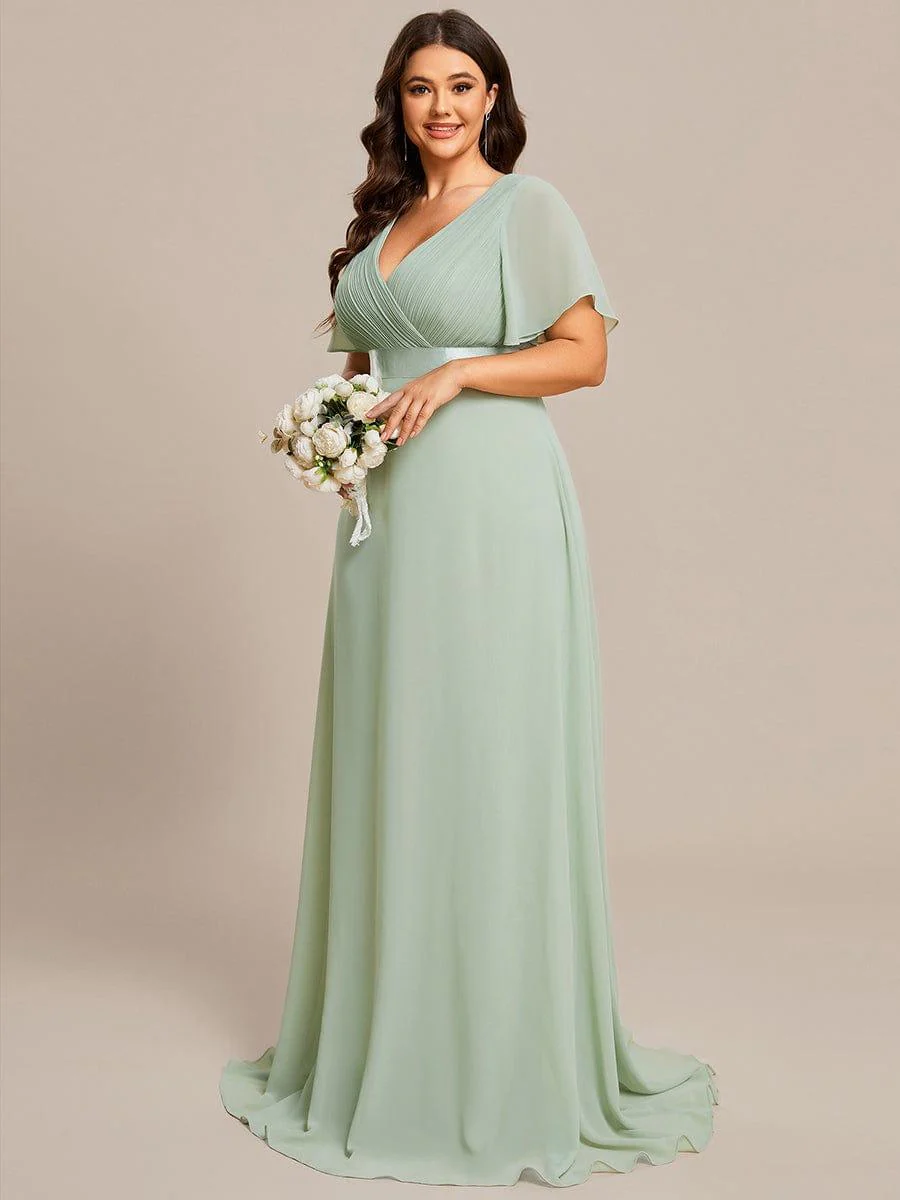 ever MONICA|High Waist Maxi Chiffon Bridesmaid Dress with Short Sleeves - Image 140