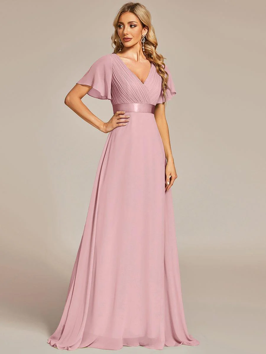 ever MONICA|High Waist Maxi Chiffon Bridesmaid Dress with Short Sleeves - Image 143