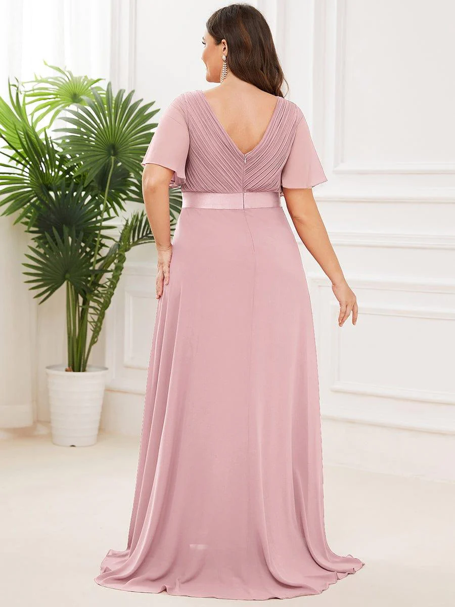 ever MONICA|High Waist Maxi Chiffon Bridesmaid Dress with Short Sleeves - Image 145