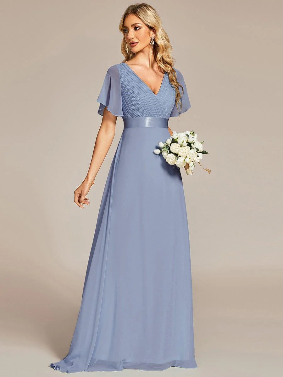 ever MONICA|High Waist Maxi Chiffon Bridesmaid Dress with Short Sleeves - Image 147