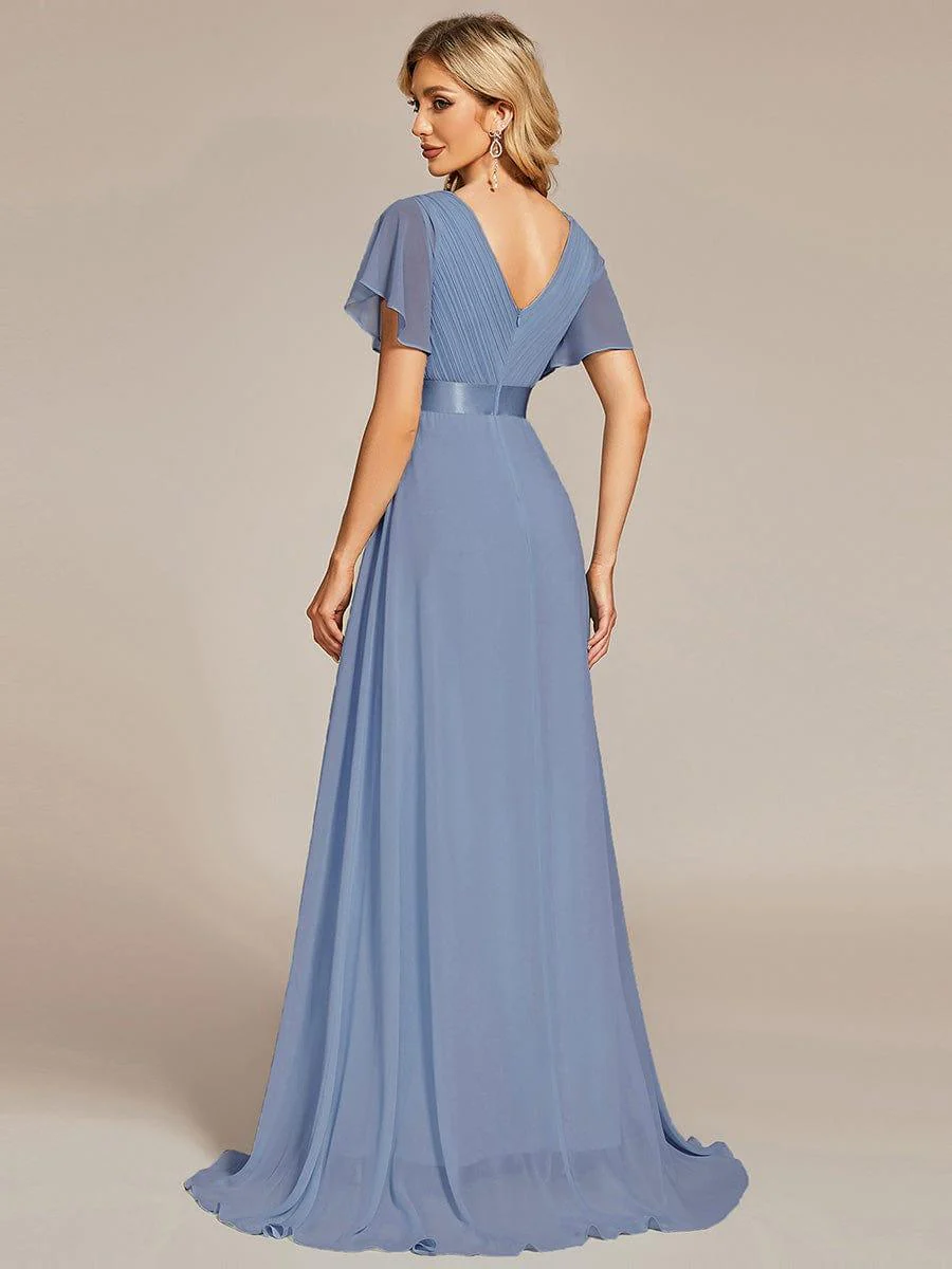 ever MONICA|High Waist Maxi Chiffon Bridesmaid Dress with Short Sleeves - Image 148