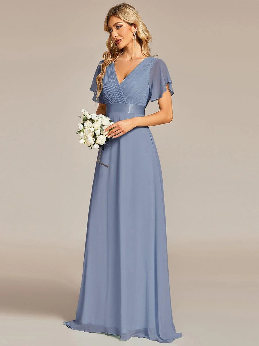 ever MONICA|High Waist Maxi Chiffon Bridesmaid Dress with Short Sleeves - Image 150