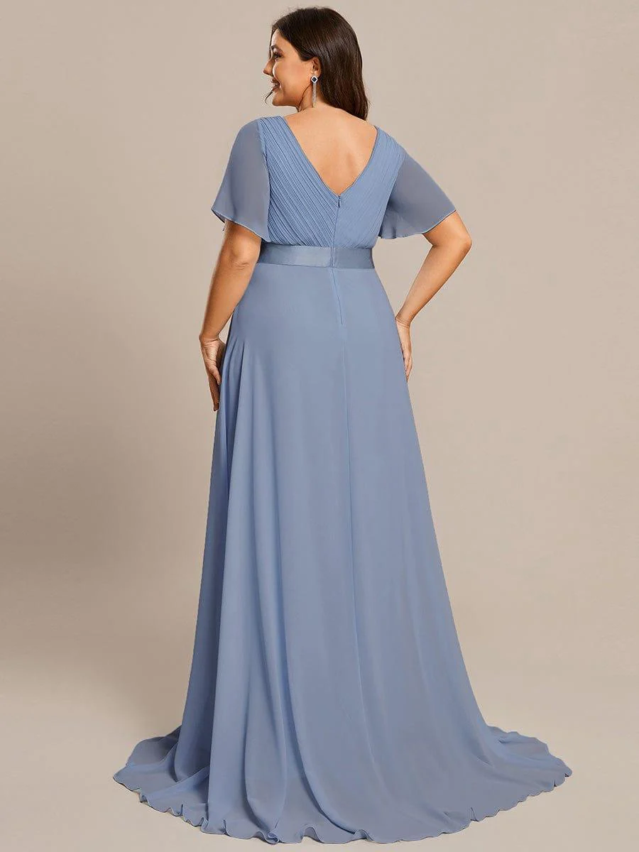 ever MONICA|High Waist Maxi Chiffon Bridesmaid Dress with Short Sleeves - Image 153