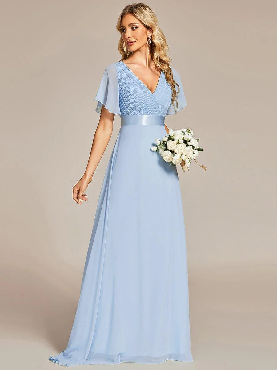 ever MONICA|High Waist Maxi Chiffon Bridesmaid Dress with Short Sleeves - Image 155