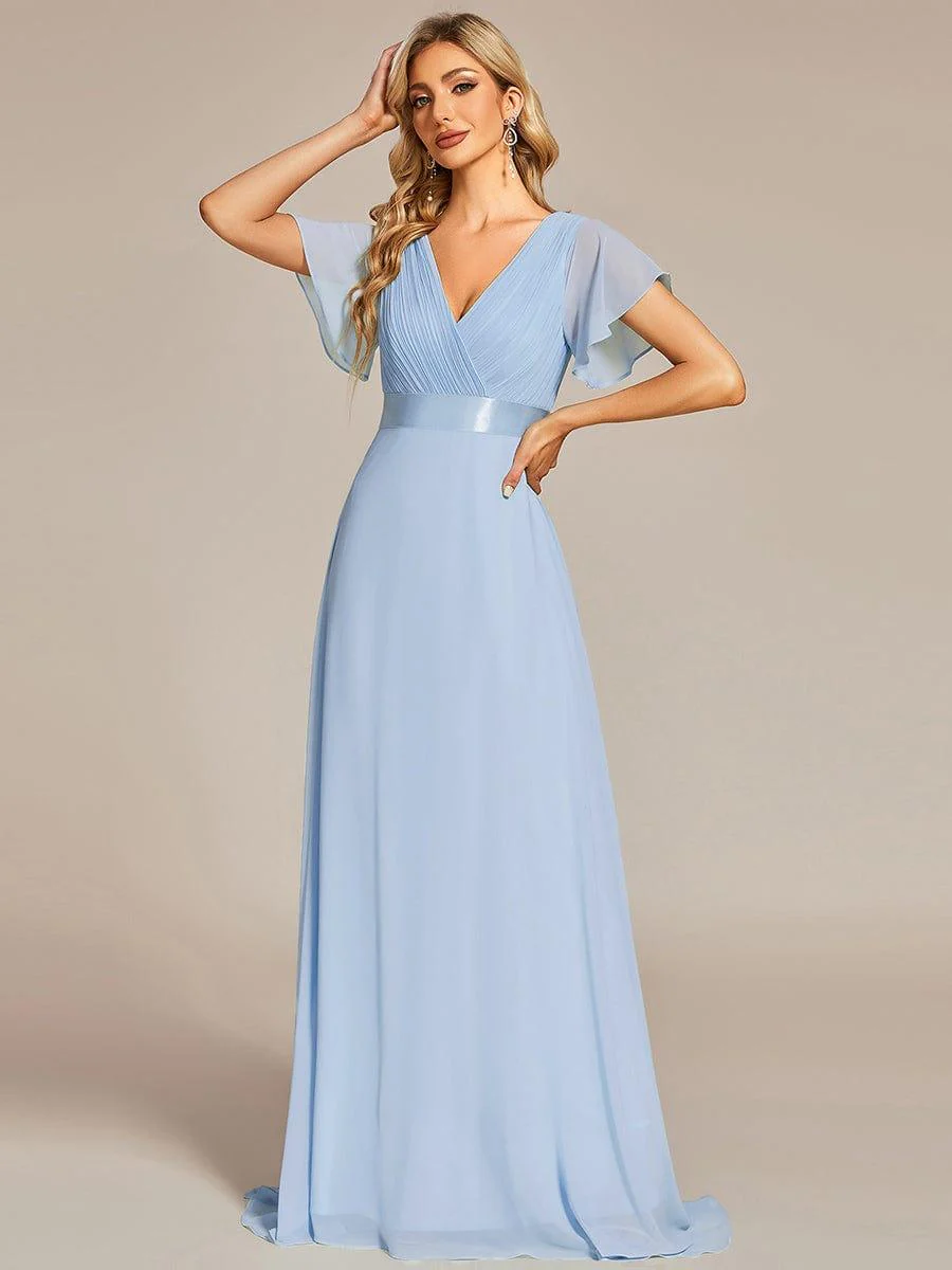 ever MONICA|High Waist Maxi Chiffon Bridesmaid Dress with Short Sleeves - Image 159