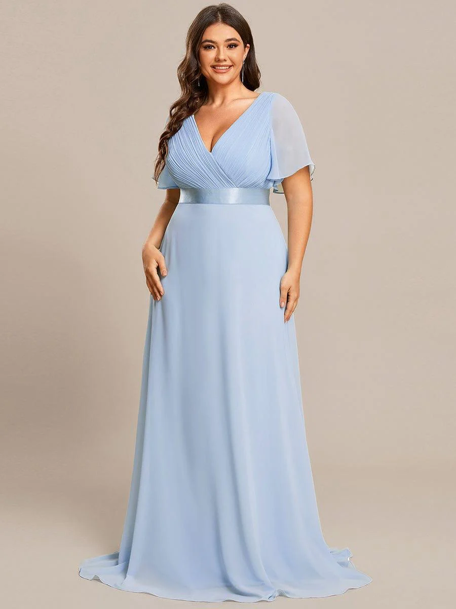 ever MONICA|High Waist Maxi Chiffon Bridesmaid Dress with Short Sleeves - Image 160