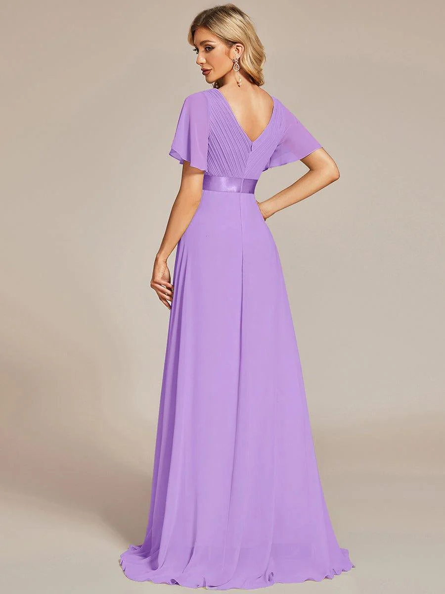 ever MONICA|High Waist Maxi Chiffon Bridesmaid Dress with Short Sleeves - Image 164