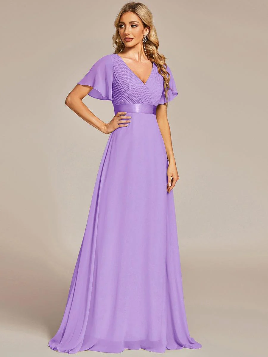 ever MONICA|High Waist Maxi Chiffon Bridesmaid Dress with Short Sleeves - Image 167