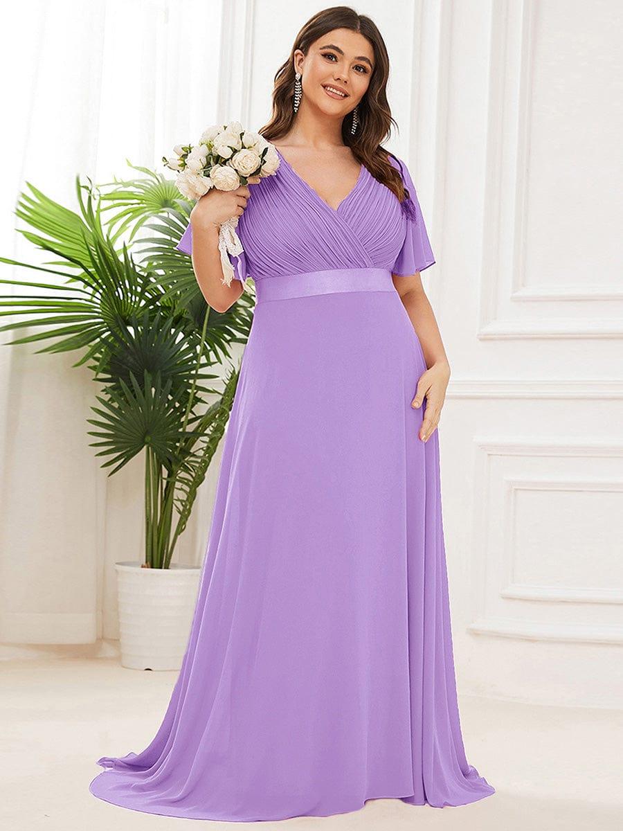 ever MONICA|High Waist Maxi Chiffon Bridesmaid Dress with Short Sleeves - Image 171