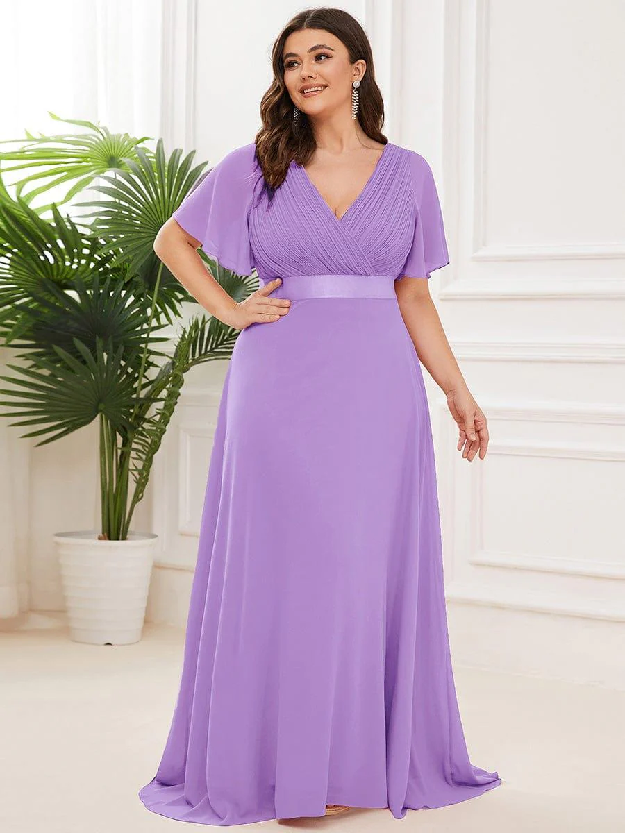 ever MONICA|High Waist Maxi Chiffon Bridesmaid Dress with Short Sleeves - Image 172