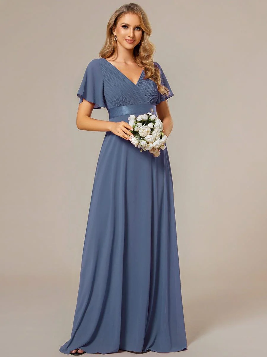 ever MONICA|High Waist Maxi Chiffon Bridesmaid Dress with Short Sleeves - Image 173