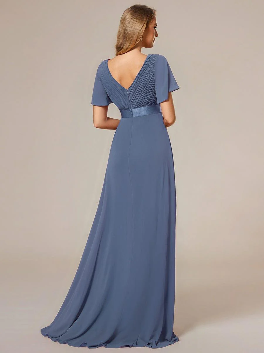 ever MONICA|High Waist Maxi Chiffon Bridesmaid Dress with Short Sleeves - Image 174