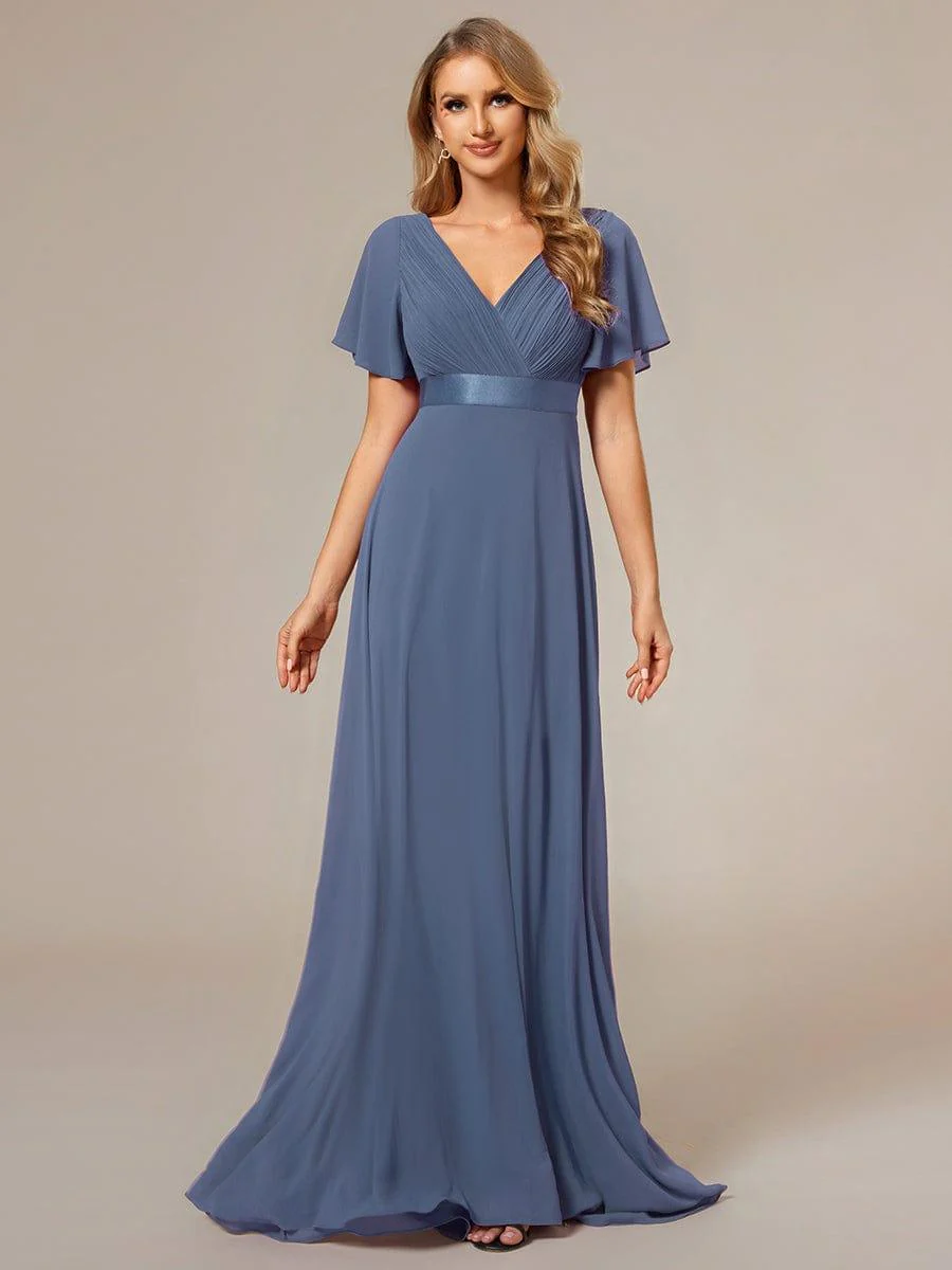 ever MONICA|High Waist Maxi Chiffon Bridesmaid Dress with Short Sleeves - Image 176