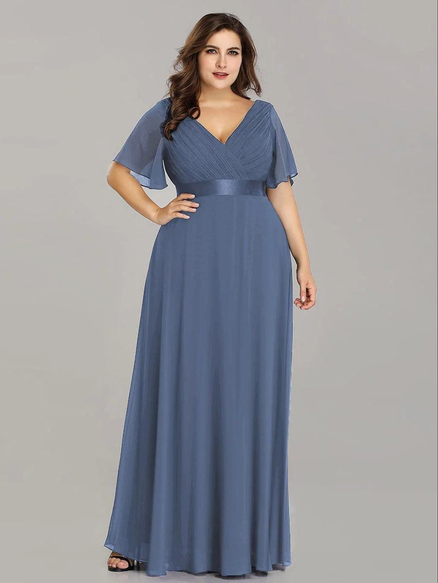 ever MONICA|High Waist Maxi Chiffon Bridesmaid Dress with Short Sleeves - Image 180