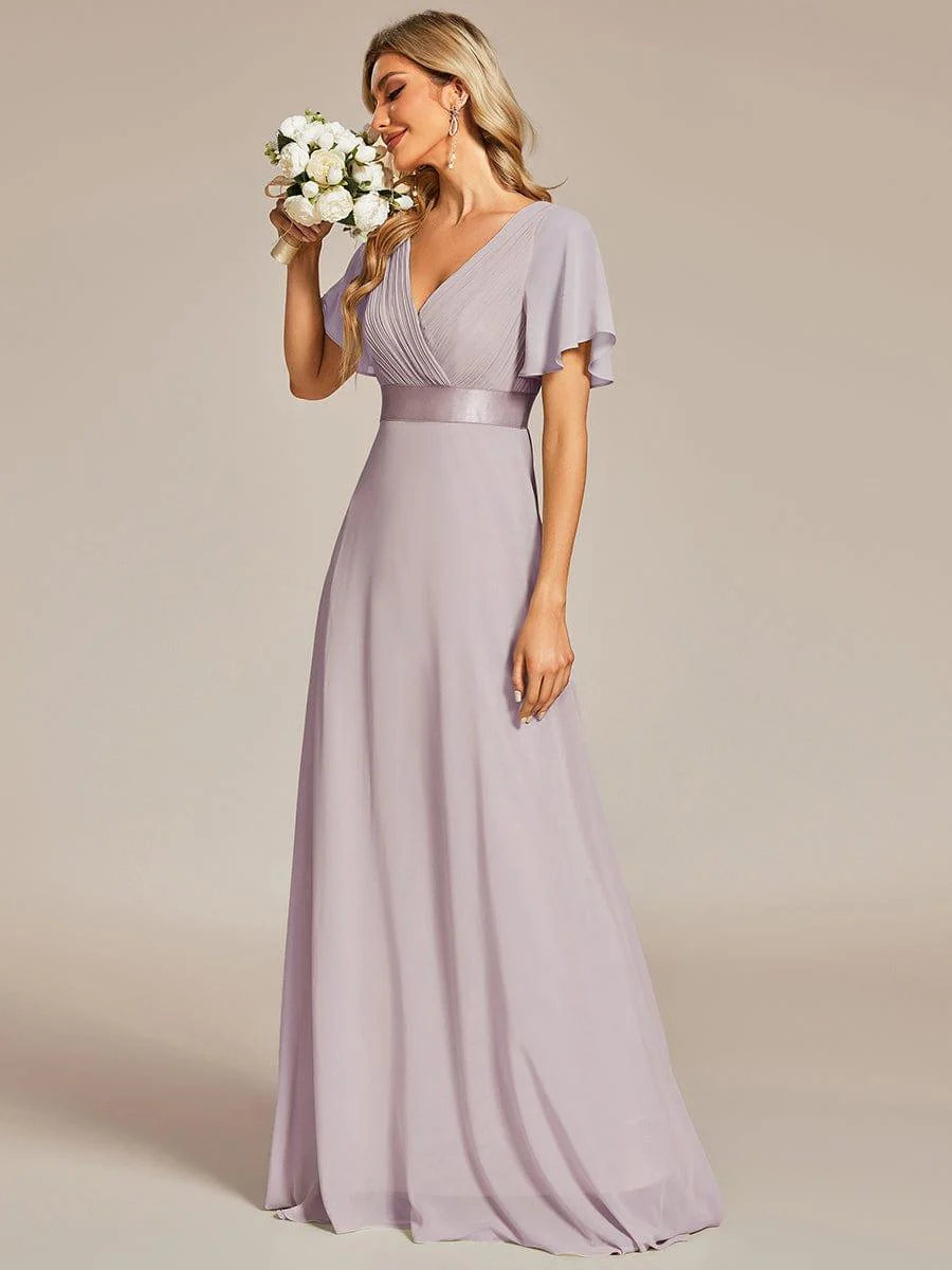ever MONICA|High Waist Maxi Chiffon Bridesmaid Dress with Short Sleeves - Image 185
