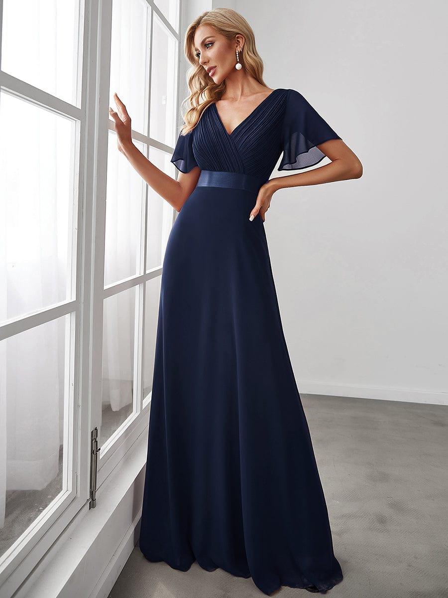 ever MONICA|High Waist Maxi Chiffon Bridesmaid Dress with Short Sleeves - Image 186