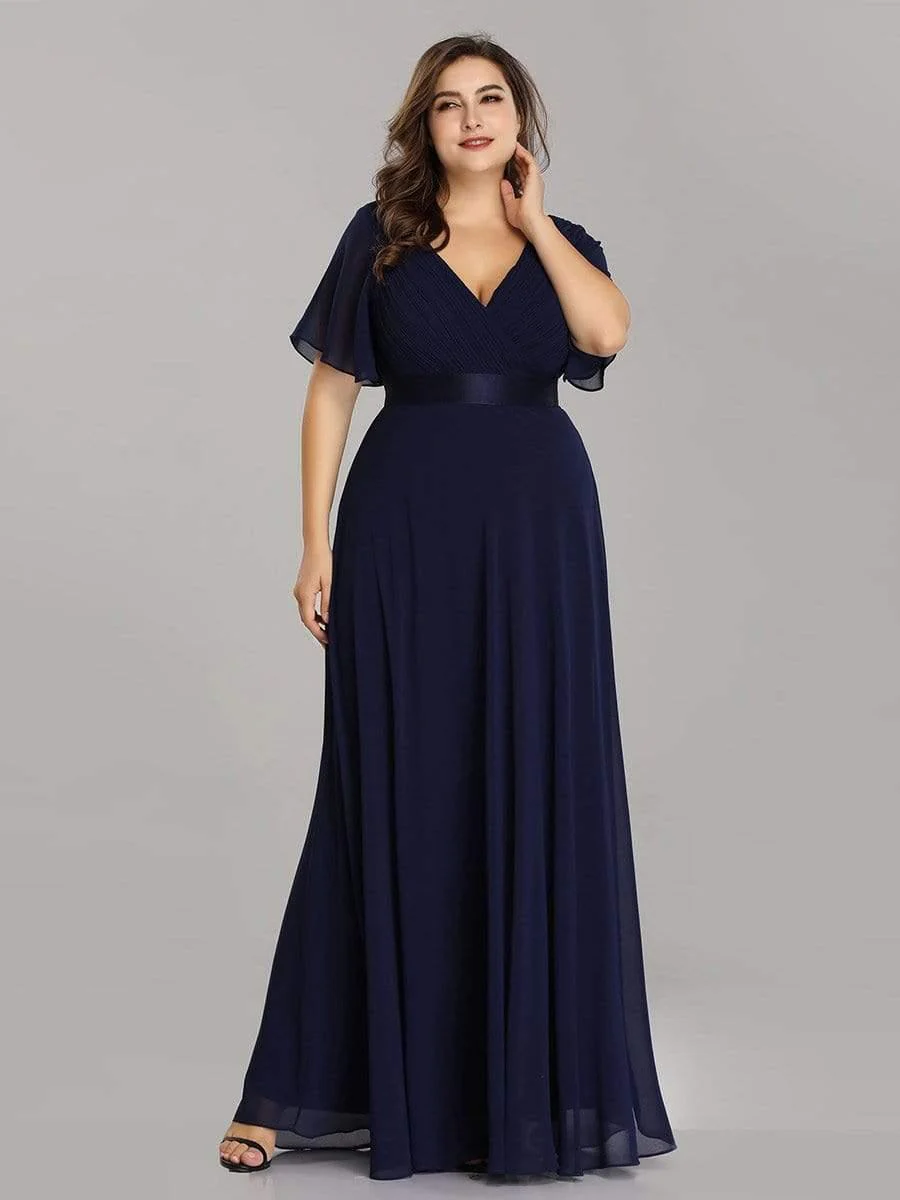 ever MONICA|High Waist Maxi Chiffon Bridesmaid Dress with Short Sleeves - Image 190